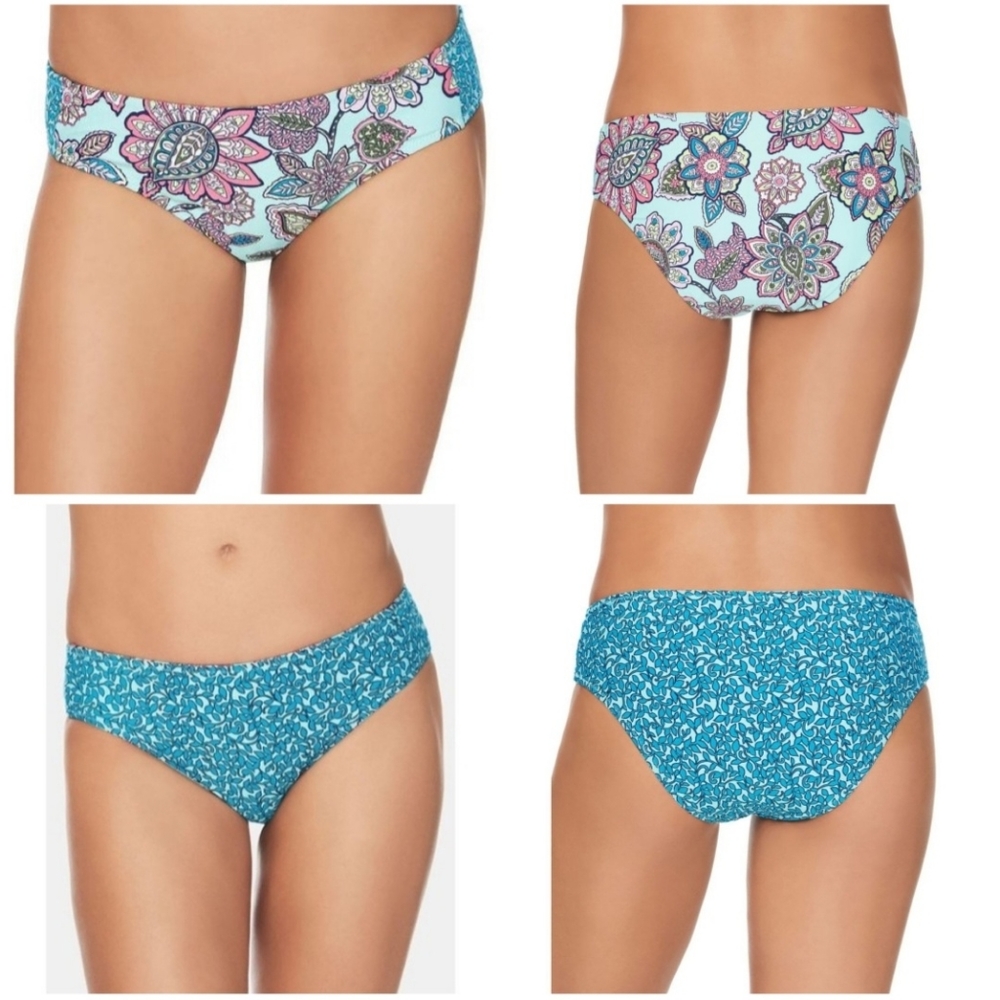 Vera Bradley Woman Bikini Bottom Reversible Floral Swim Beach Sz L (12/14) Blue